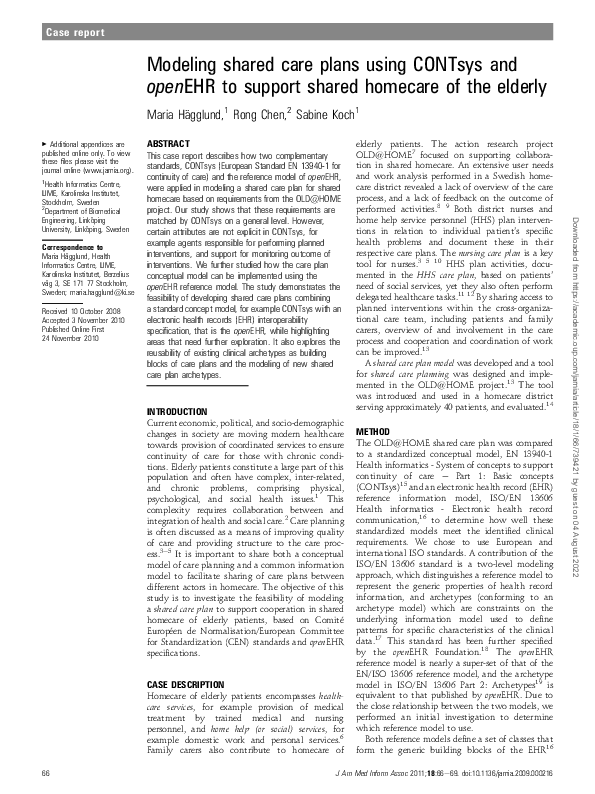 (PDF) Modeling shared care plans using CONTsys andopenEHR to support ...