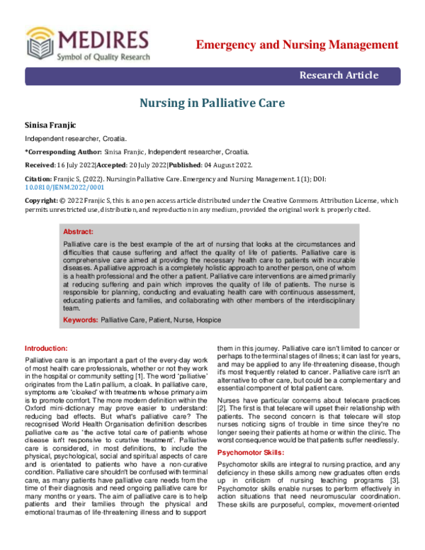 (PDF) Nursing in Palliative Care