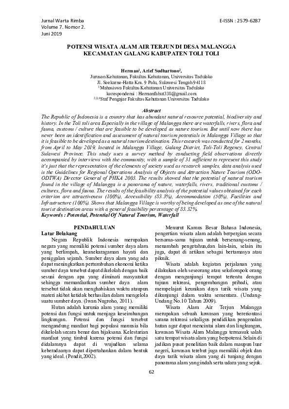 (PDF) Potensi Wisata Alam Air Terjun DI Desa Malangga Kecamatan Galang