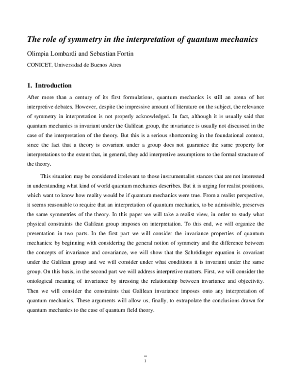 (PDF) The role of symmetry in the interpretation of quantum mechanics