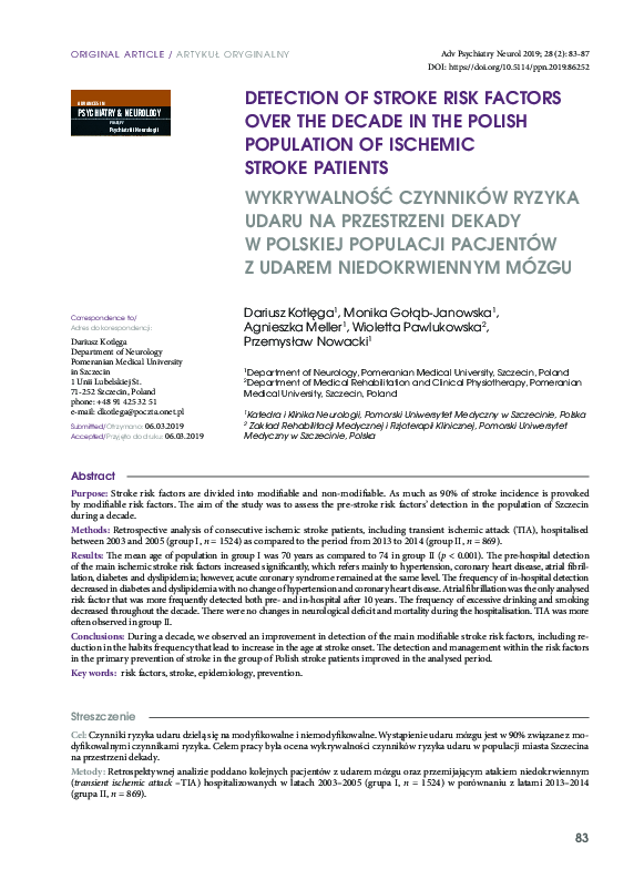 (PDF) Detection of stroke risk factors over the decade in the polish ...