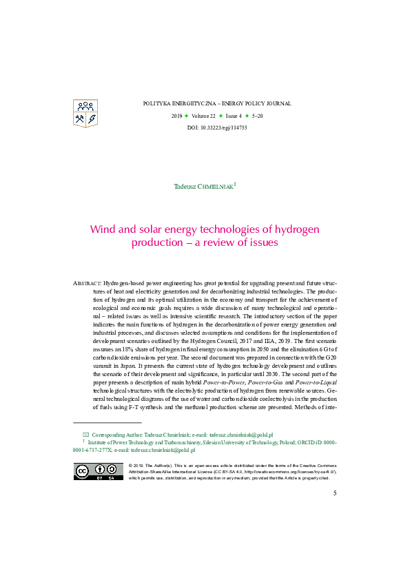 (PDF) Wind and solar energy technologies of hydrogen production – a ...