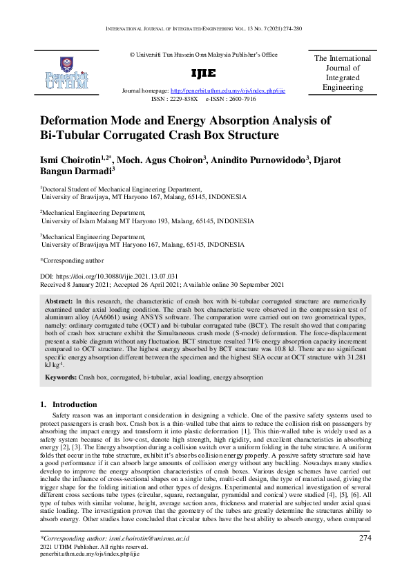 (PDF) Deformation Mode and Energy Absorption Analysis of BiTubular