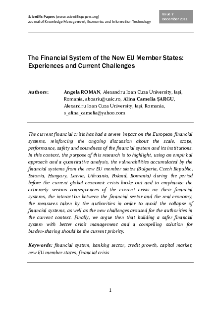 (PDF) The financial system of the new EU member states: experiences and ...
