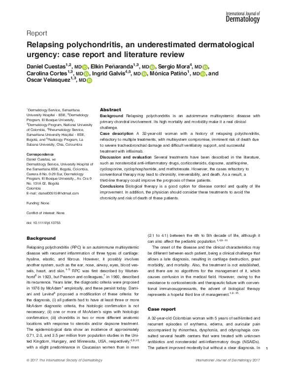 (PDF) Relapsing polychondritis, an underestimated dermatological