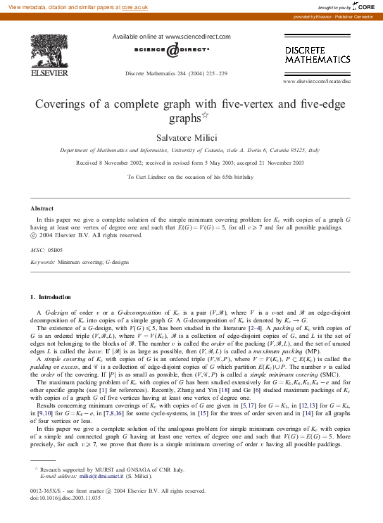 (PDF) Coverings of a complete graph with five-vertex and five-edge graphs