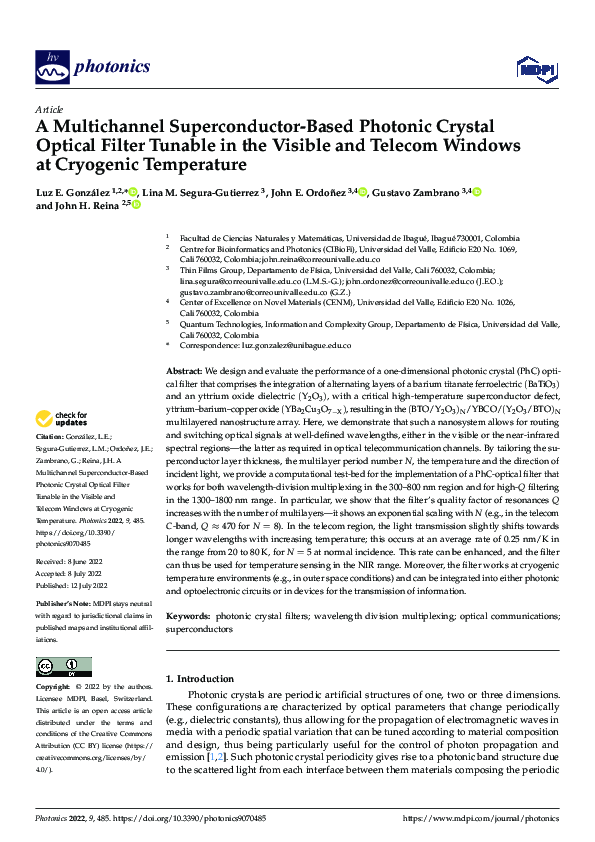 (PDF) A Multichannel Superconductor-Based Photonic Crystal Optical ...