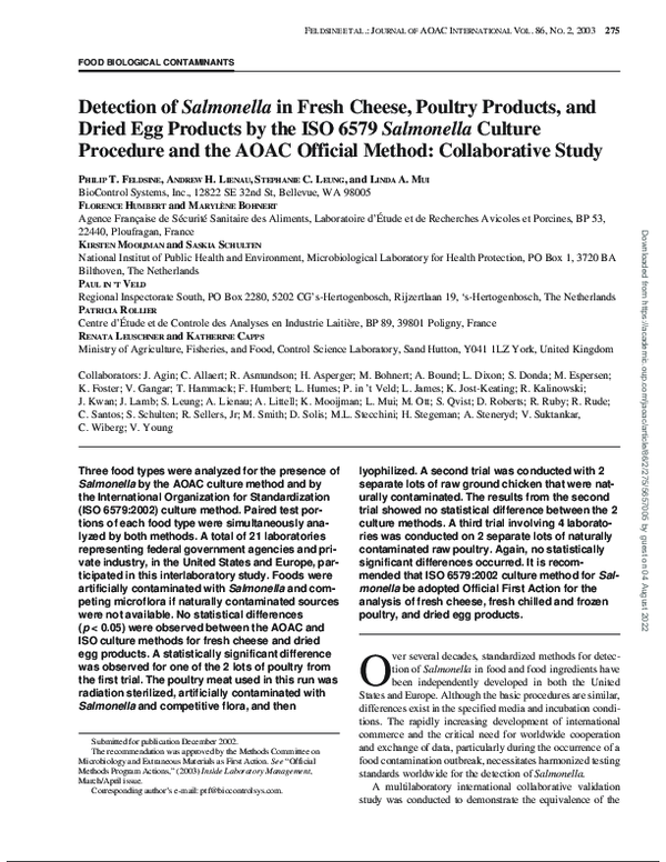 (PDF) Detection of Salmonella in Fresh Cheese, Poultry Products, and ...