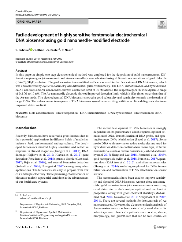 (PDF) Facile development of highly sensitive femtomolar electrochemical ...