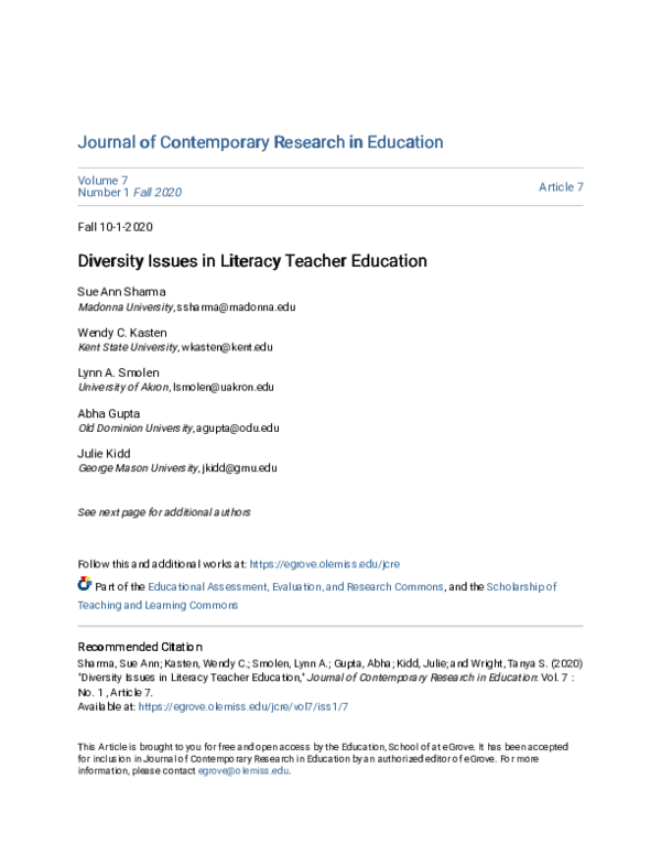 (PDF) Diversity Issues in Literacy Teacher Education