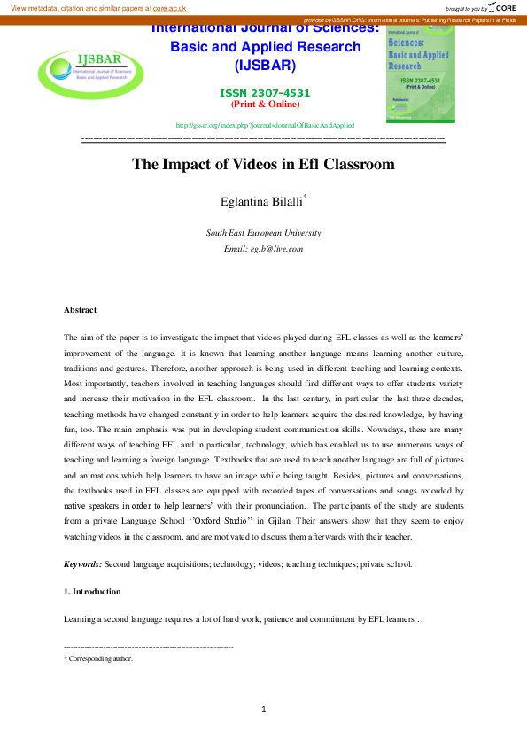 (PDF) The Impact of Videos in Efl Classroom