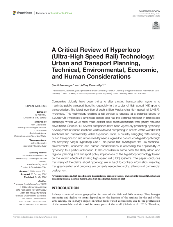 (PDF) A Critical Review of Hyperloop (Ultra-High Speed Rail) Technology ...