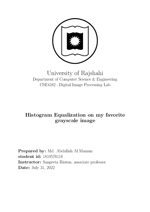 (PDF) Histogram Equalization on my favorite grayscale image