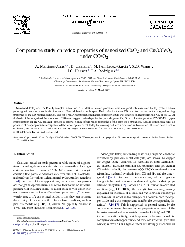 (PDF) Comparative study on redox properties of nanosized CeO2 and CuO ...