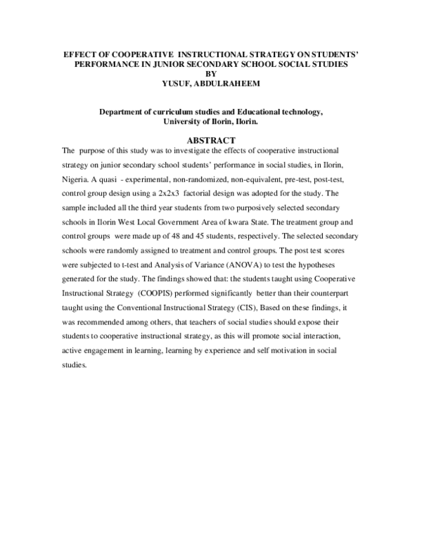 (PDF) Effect of Cooperative Instructional Strategy on Students ...