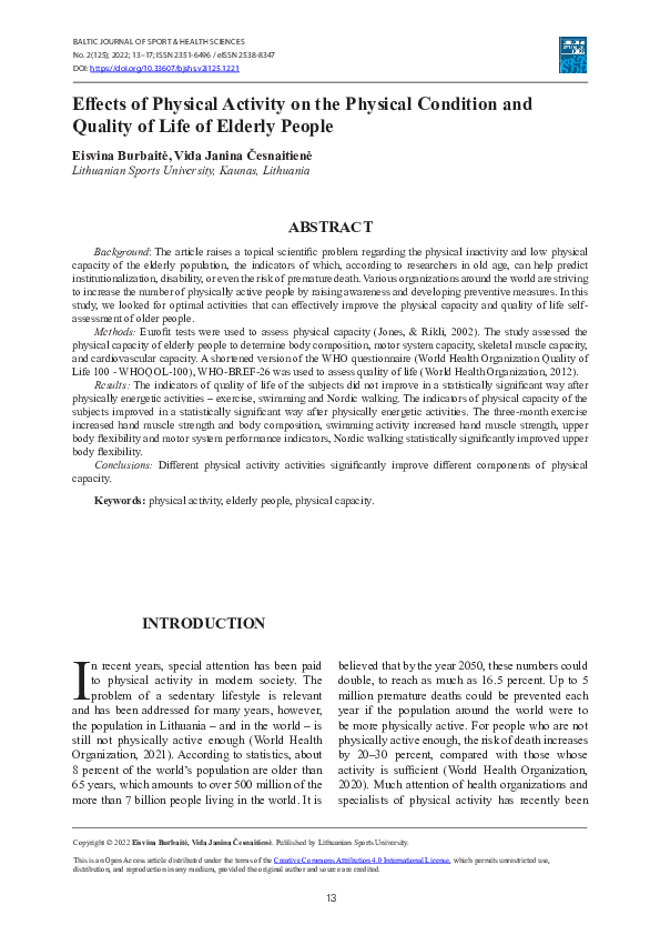 (PDF) Effects of Physical Activity on the Physical Condition and ...