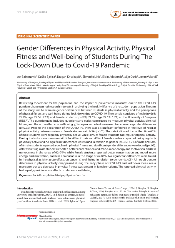 (PDF) Gender Differences in Physical Activity, Physical Fitness and ...