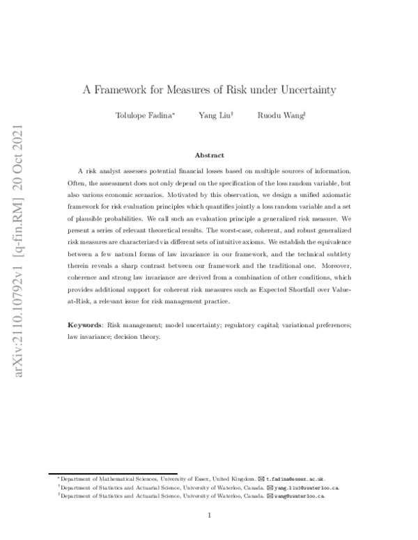 (PDF) A Framework for Measures of Risk under Uncertainty