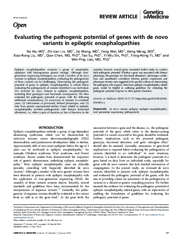 (PDF) Evaluating the pathogenic potential of genes with de novo ...