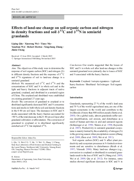 (PDF) Effects of Land-Use Change on Soil Organic Carbon and Nitrogen
