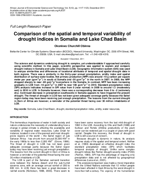 (PDF) Comparison of the spatial and temporal variability of drought ...