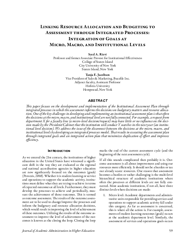 (PDF) Linking Resource Allocation and Budgeting to Assessment through ...