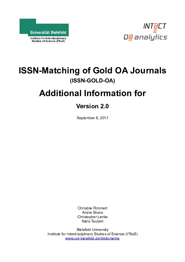 (PDF) ISSN-Matching of Gold OA Journals (ISSN-GOLD-OA)
