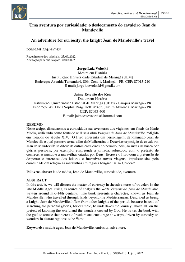 (PDF) Uma aventura por curiosidade: o deslocamento do cavaleiro Jean de ...