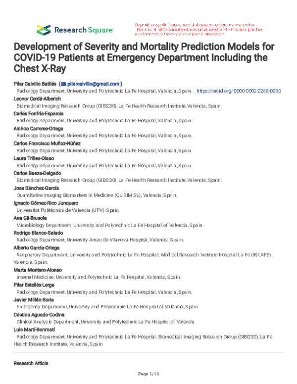 (PDF) Development of Severity and Mortality Prediction Models for COVID ...