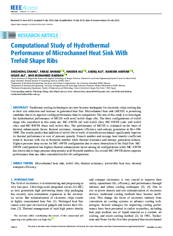 (PDF) Computational Study of Hydrothermal Performance of Microchannel ...
