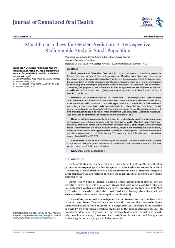 (PDF) Mandibular Indices for Gender Prediction : A Retrospective ...