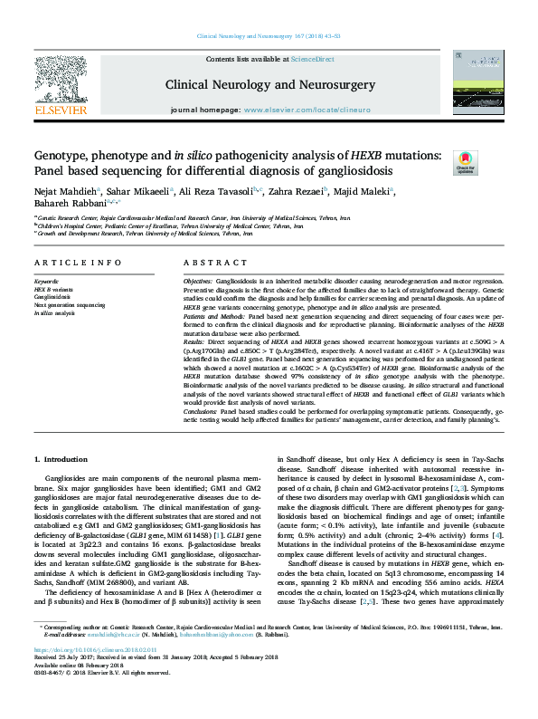 (PDF) Genotype, phenotype and in silico pathogenicity analysis of HEXB ...
