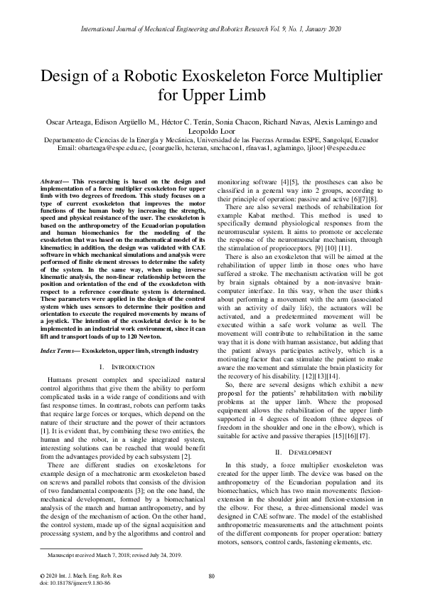 (PDF) Design of a Robotic Exoskeleton Force Multiplier for Upper Limb