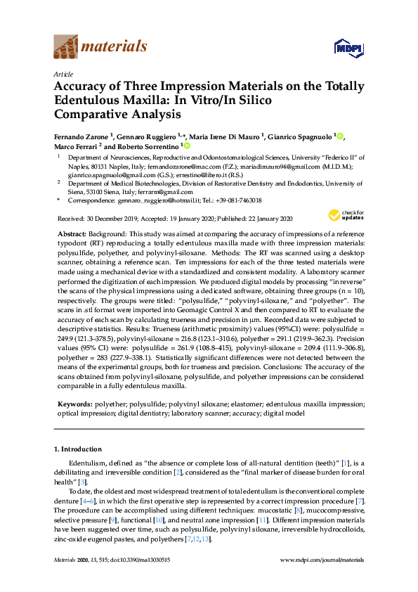 (PDF) Accuracy of Three Impression Materials on the Totally Edentulous ...