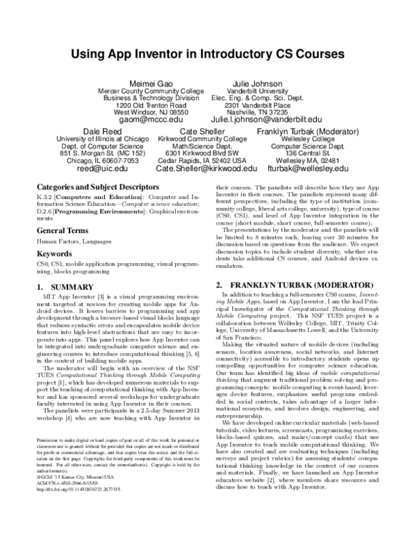 (PDF) Using App Inventor in Introductory CS Courses