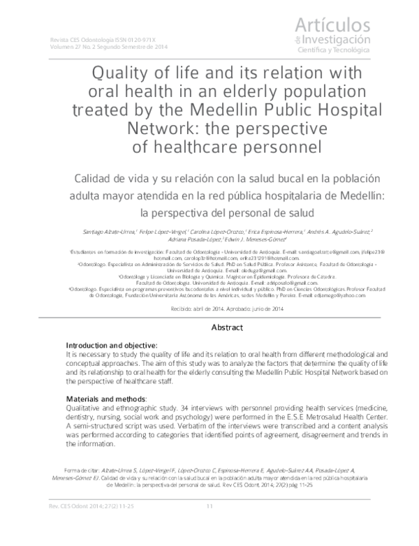 (PDF) Calidad de vida y su relación con la salud bucal en la población ...