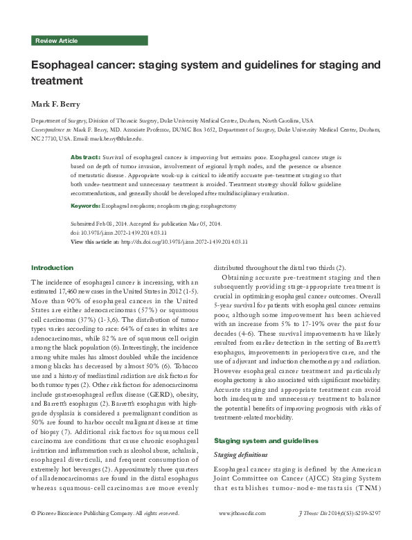 (PDF) Esophageal cancer: staging system and guidelines for staging and ...