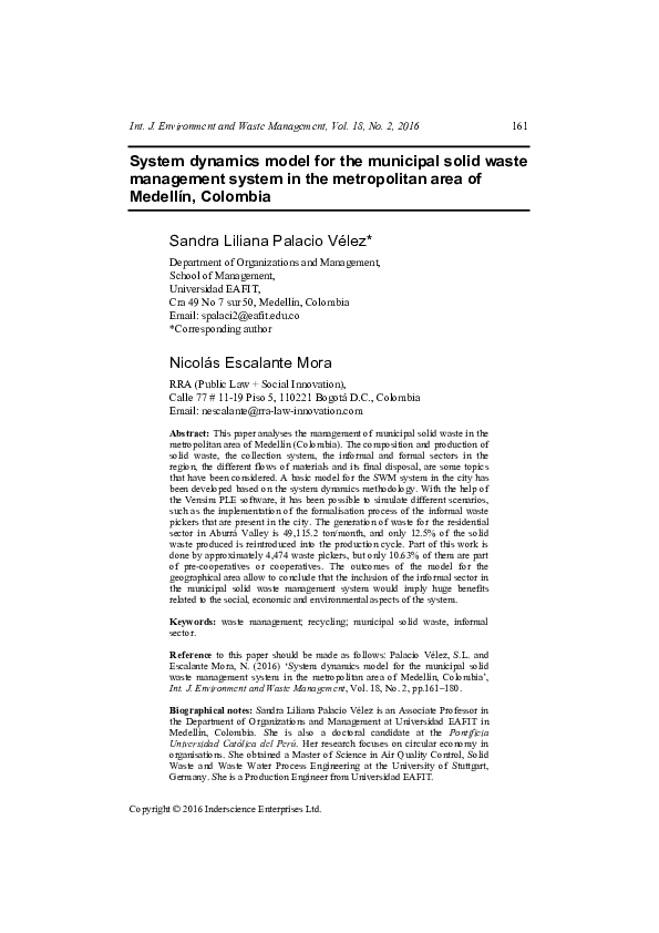 (PDF) System dynamics model for the municipal solid waste management ...