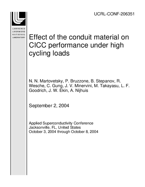 (PDF) Effect of Conduit Material on CICC Performance Under High Cycling ...