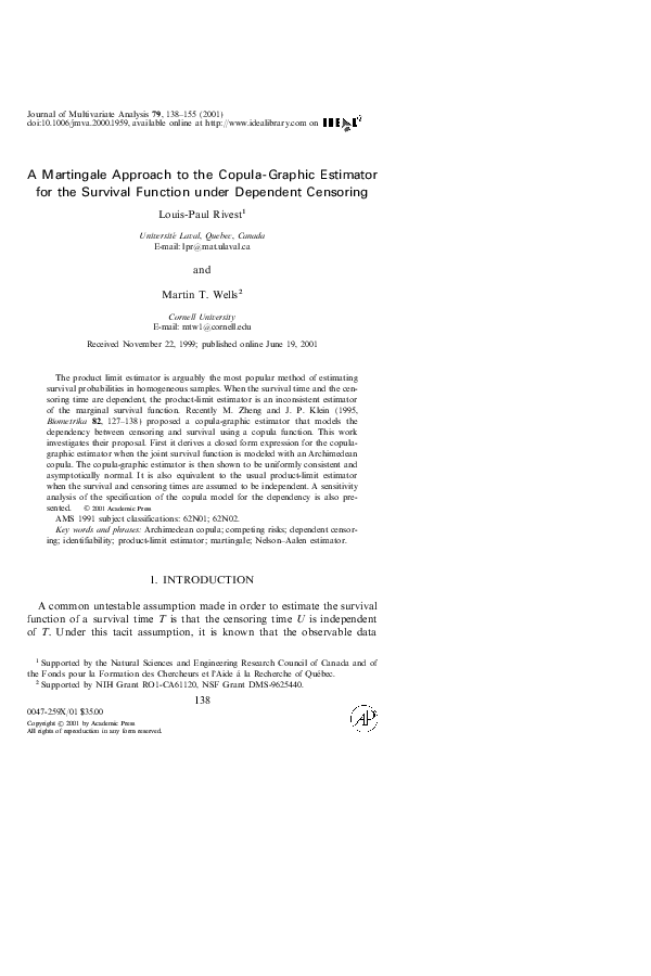 (PDF) A Martingale Approach to the Copula-Graphic Estimator for the ...