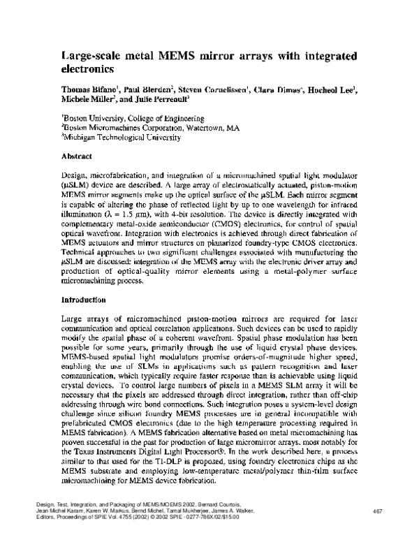 (PDF) Large-scale metal MEMS mirror arrays with integrated electronics