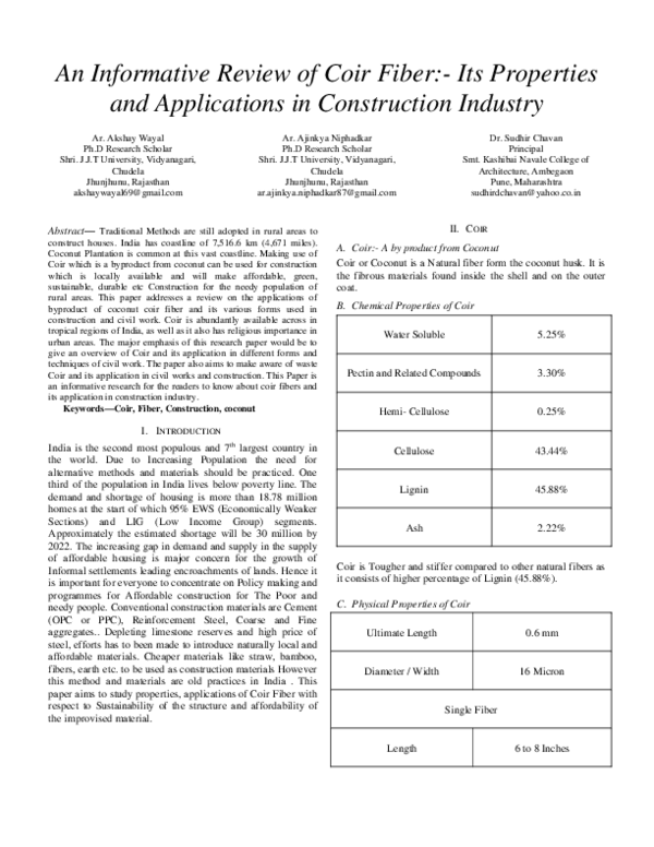 (PDF) An Informative Review of Coir Fiber:-Its Properties and ...