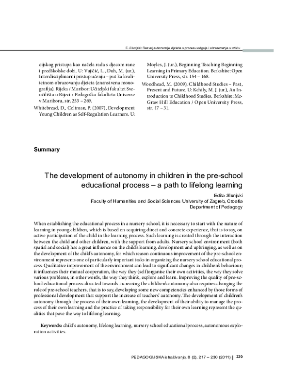 (PDF) The development of autonomy in children in the pre-school ...