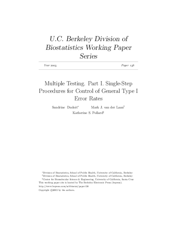 (PDF) Multiple Testing. Part I. Single-Step Procedures for Control of ...