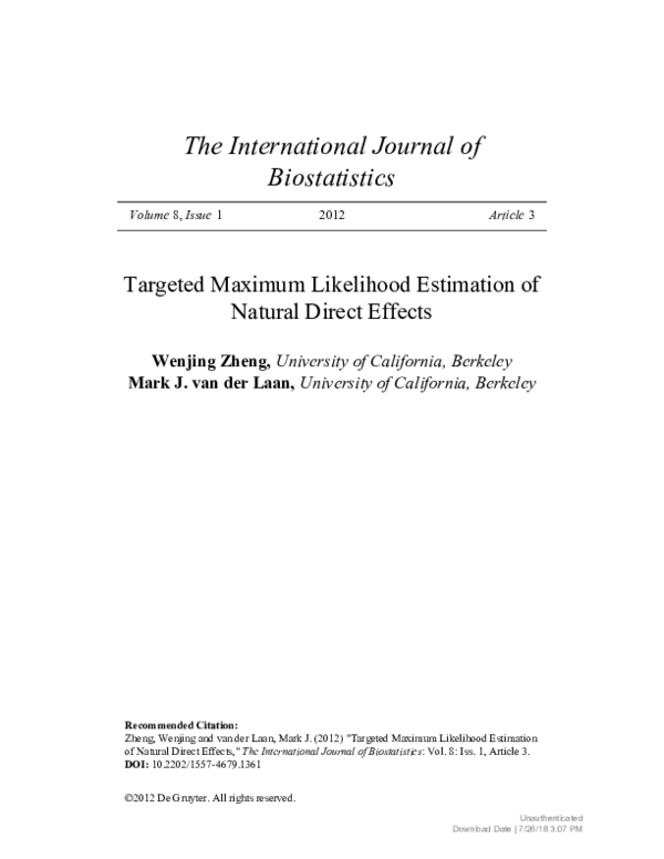 (PDF) Targeted Maximum Likelihood Estimation of Natural Direct Effects