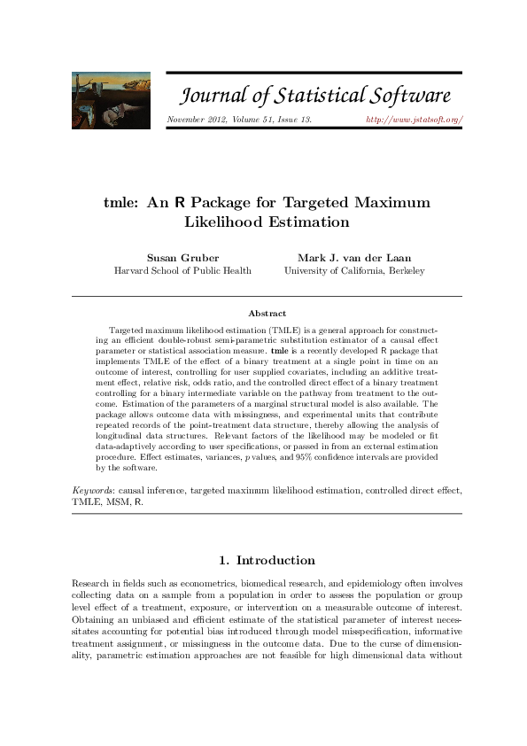 (PDF) tmle: AnRPackage for Targeted Maximum Likelihood Estimation