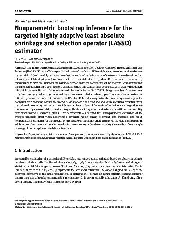(PDF) Nonparametric bootstrap inference for the targeted highly ...