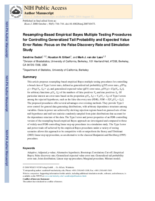 (PDF) Resampling-Based Empirical Bayes Multiple Testing Procedures for ...