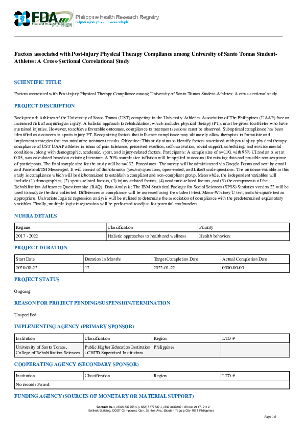 (PDF) Factors Associated with PostInjury Physical Therapy Compliance