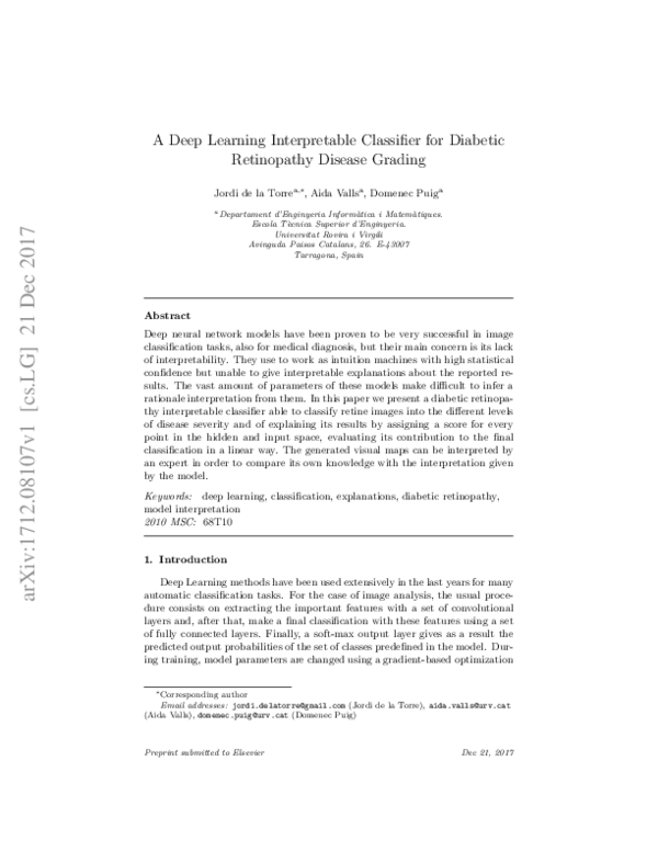 (PDF) A deep learning interpretable classifier for diabetic retinopathy ...